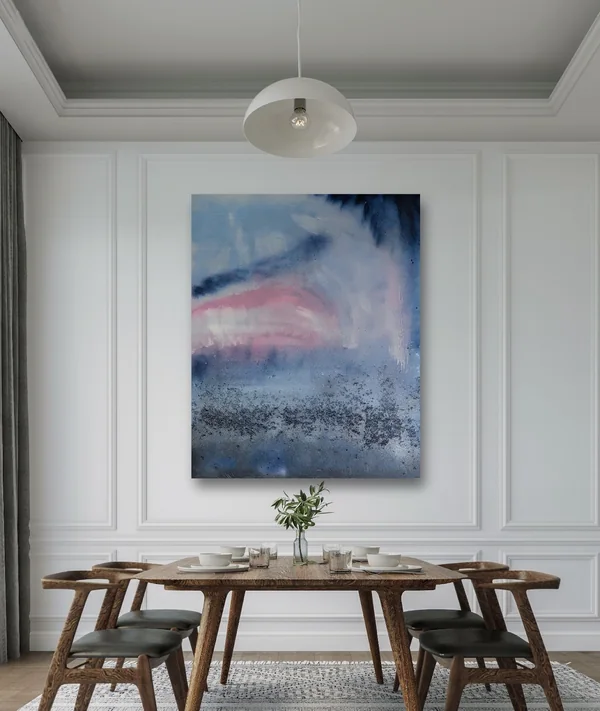 Cotton Sky – dining room, acrylic, foam and glitter on canvas