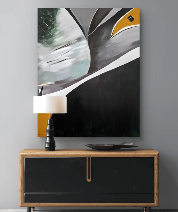 Midnight Wing – above a sideboard, acrylic on canvas